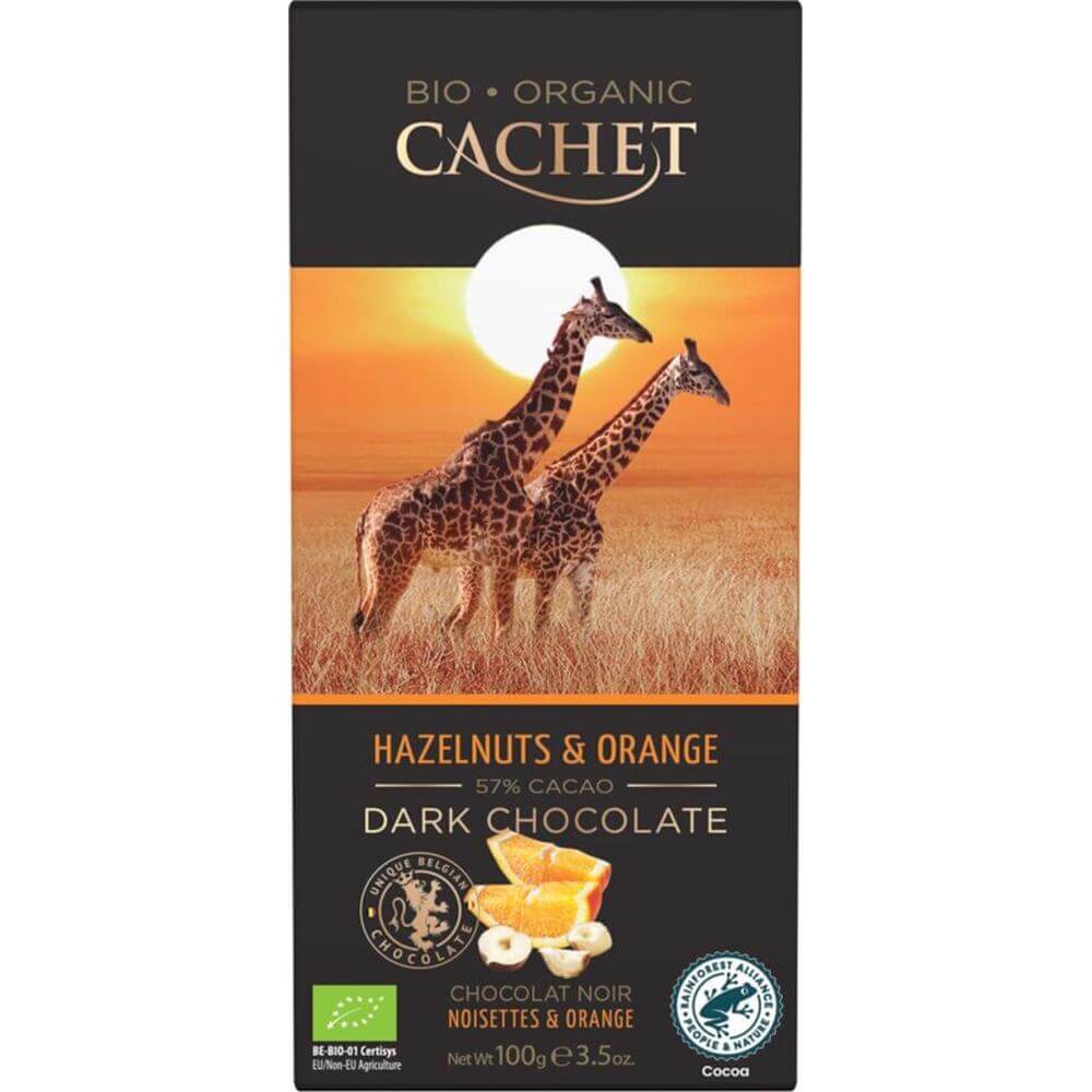 Cachet Organic 57% Dark Chocolate with Hazelnuts & Orange 100g